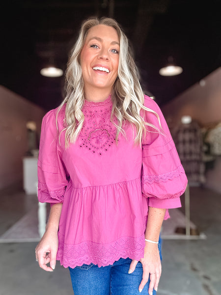 Vintage Rose Eyelet Babydoll Top