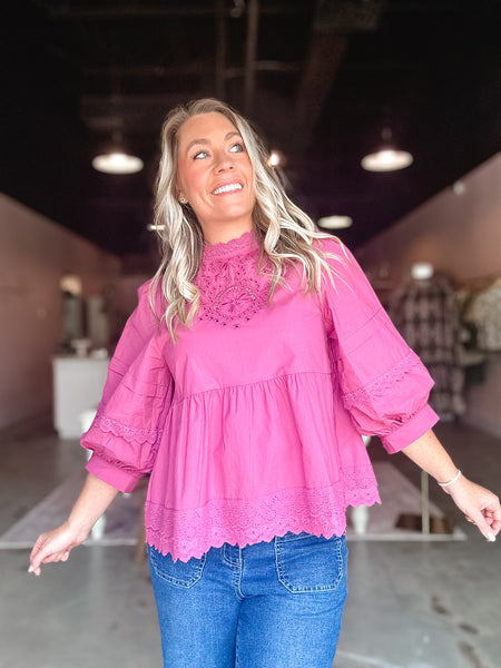 Vintage Rose Eyelet Babydoll Top
