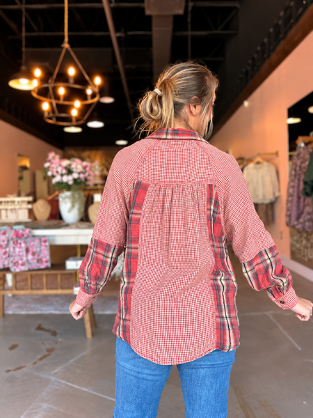 Rustic Charm Mixed Plaid Button Down