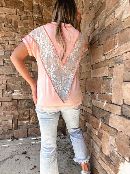Pink Lace Exposed Seam Tee
