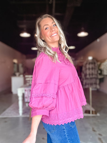 Vintage Rose Eyelet Babydoll Top