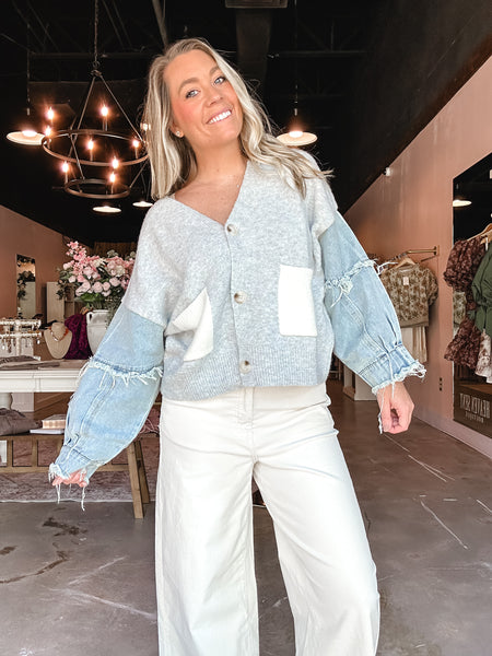 Denim and Knit Cardigan