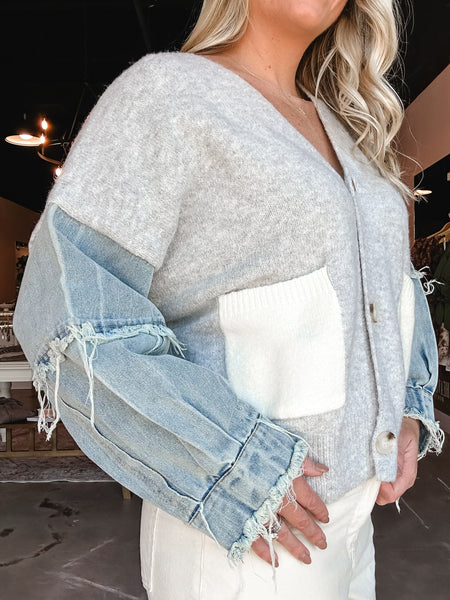 Denim and Knit Cardigan
