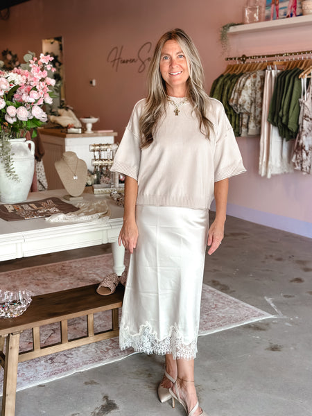 Camille Lace Trim Midi Skirt