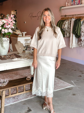 Camille Lace Trim Midi Skirt
