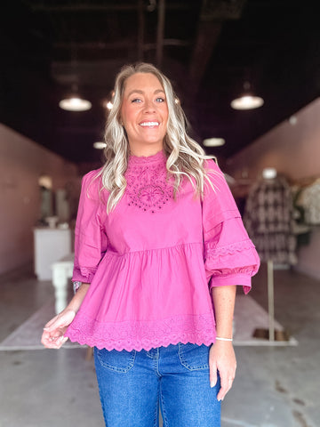 Vintage Rose Eyelet Babydoll Top