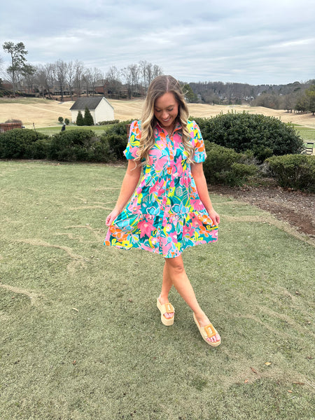 Green Floral Babydoll Dress