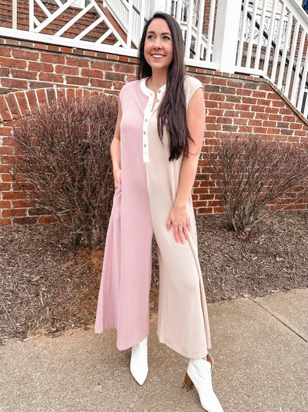 Two Toned Ribbed Jumpsuit