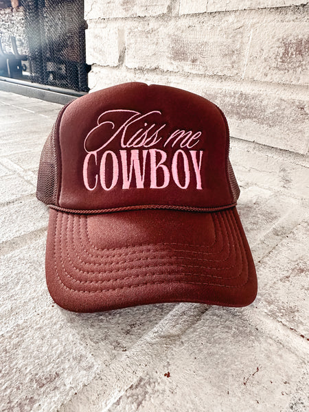 Kiss me Cowboy Brown Trucker Hat