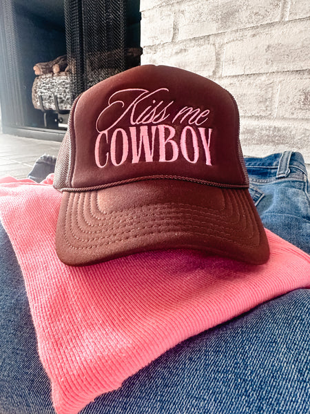 Kiss me Cowboy Brown Trucker Hat