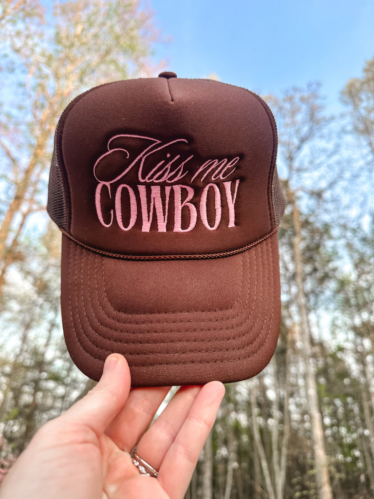 Kiss me Cowboy Brown Trucker Hat