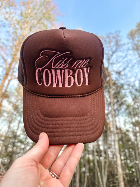 Kiss me Cowboy Brown Trucker Hat