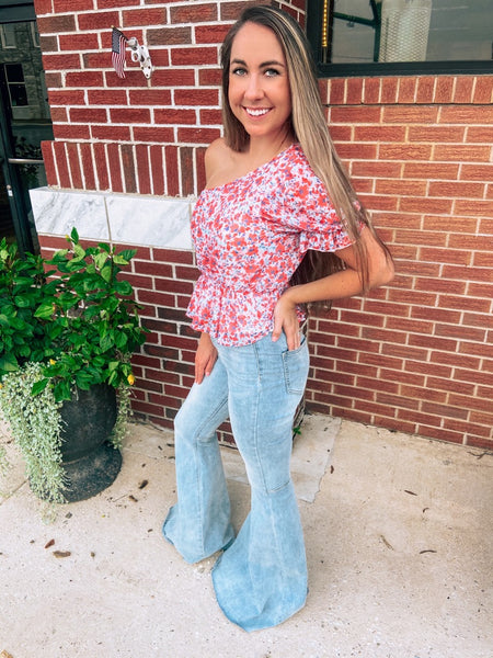 One Shoulder Floral Top
