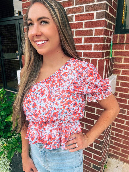 One Shoulder Floral Top