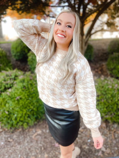 Taupe Houndstooth Sweater