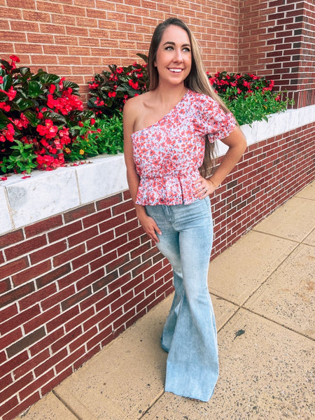 One Shoulder Floral Top