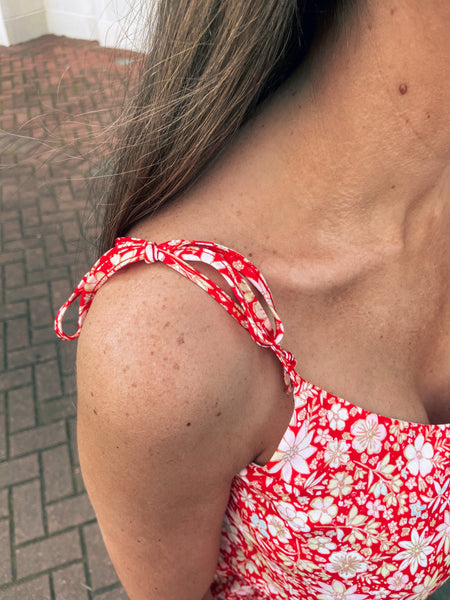Red Floral Midi Dress