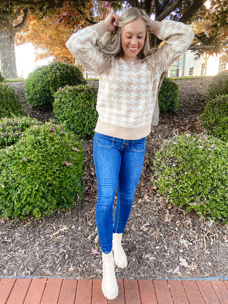Taupe Houndstooth Sweater