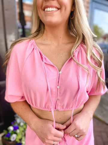 Pink Blouse Crop Top