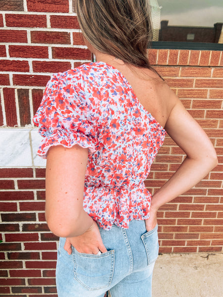 One Shoulder Floral Top