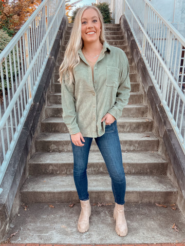 Green Corduroy Shacket