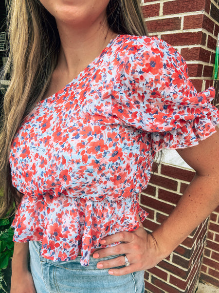 One Shoulder Floral Top