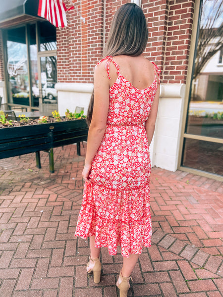 Red Floral Midi Dress