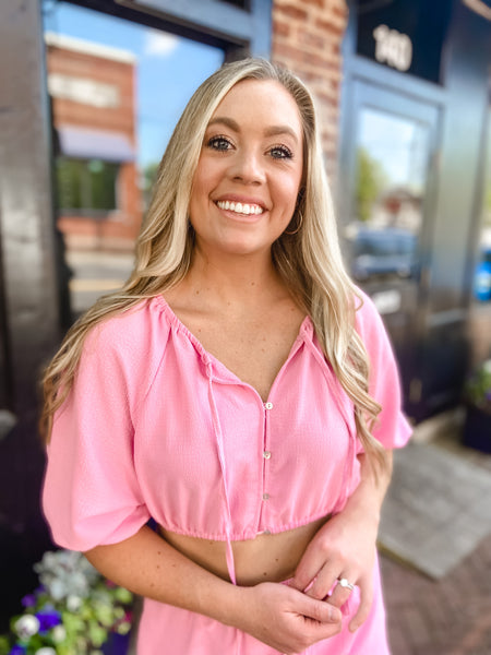 Pink Blouse Crop Top