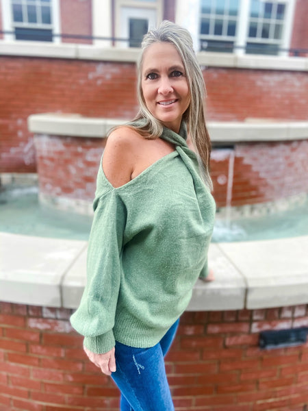 Sage Front Twist Sweater