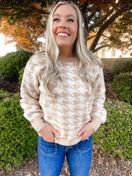 Taupe Houndstooth Sweater