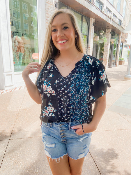 Multi-Print Black Blouse
